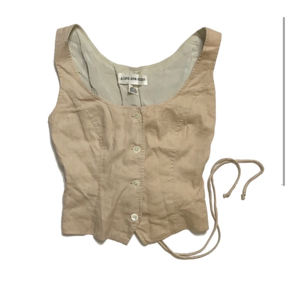 Vintage Anne Klein Linen Cropped Lace Up Vest Top